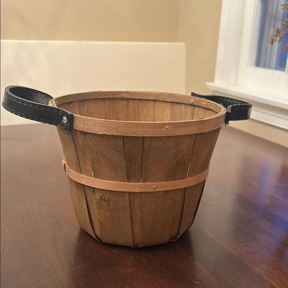 Rustic Wooden Basket with Black Handles